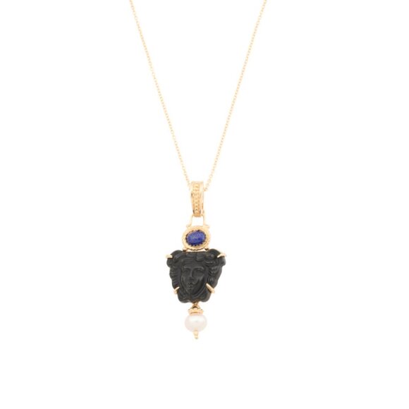 TAGLIAMONTE  Italy 18kt Gold Plated Black Onyx Venetian Necklace - Picture 1 of 2